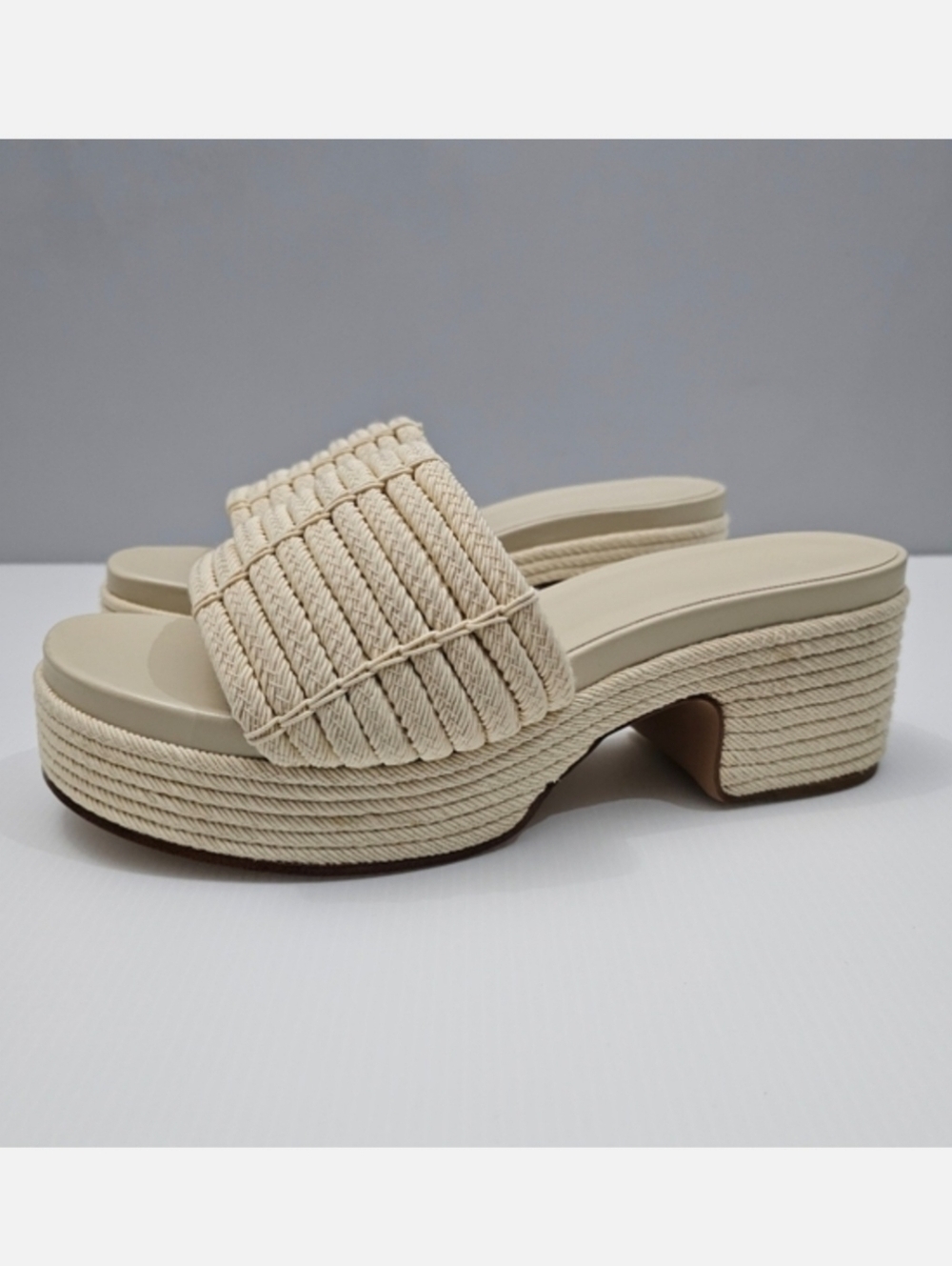 Vince Margo Platform Slide Sandal Womens 10 Cream Woven Cord Chunky Heel NEW